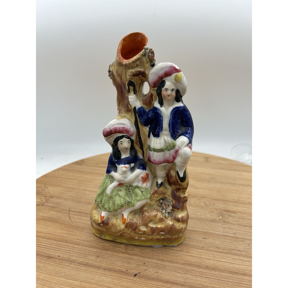 19th Century English Staffordshire Flatback Pottery Spill‎ Vase Couple
